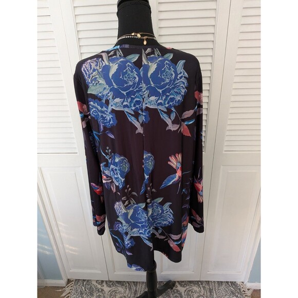 Lily By Firmiana Tunic Womens 1X Multi Floral Humming Bird Blouse Top Stretch - Picture 8 of 12